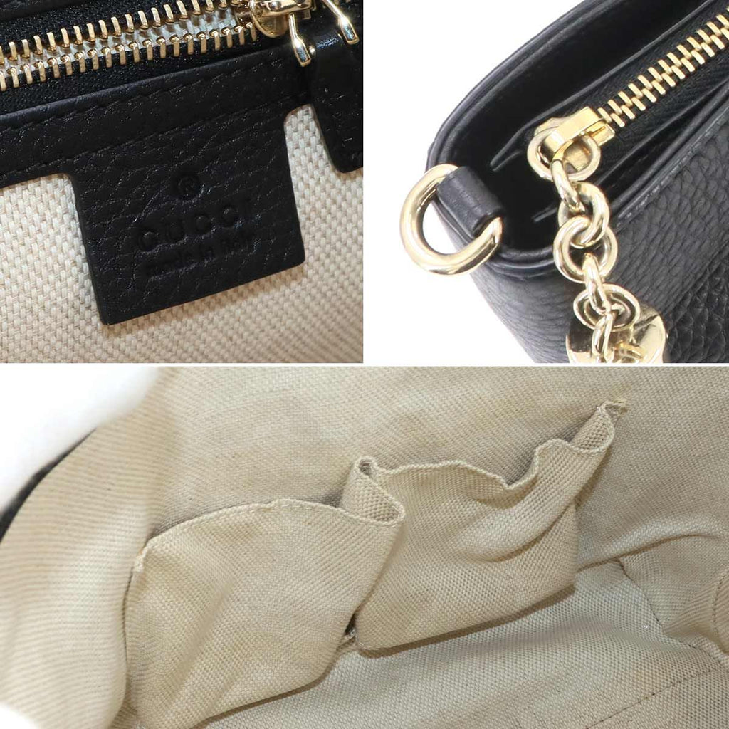 Gucci Soho Interlocking G 2-Way Tote Shoulder Bag Leather Black Gold — view 8