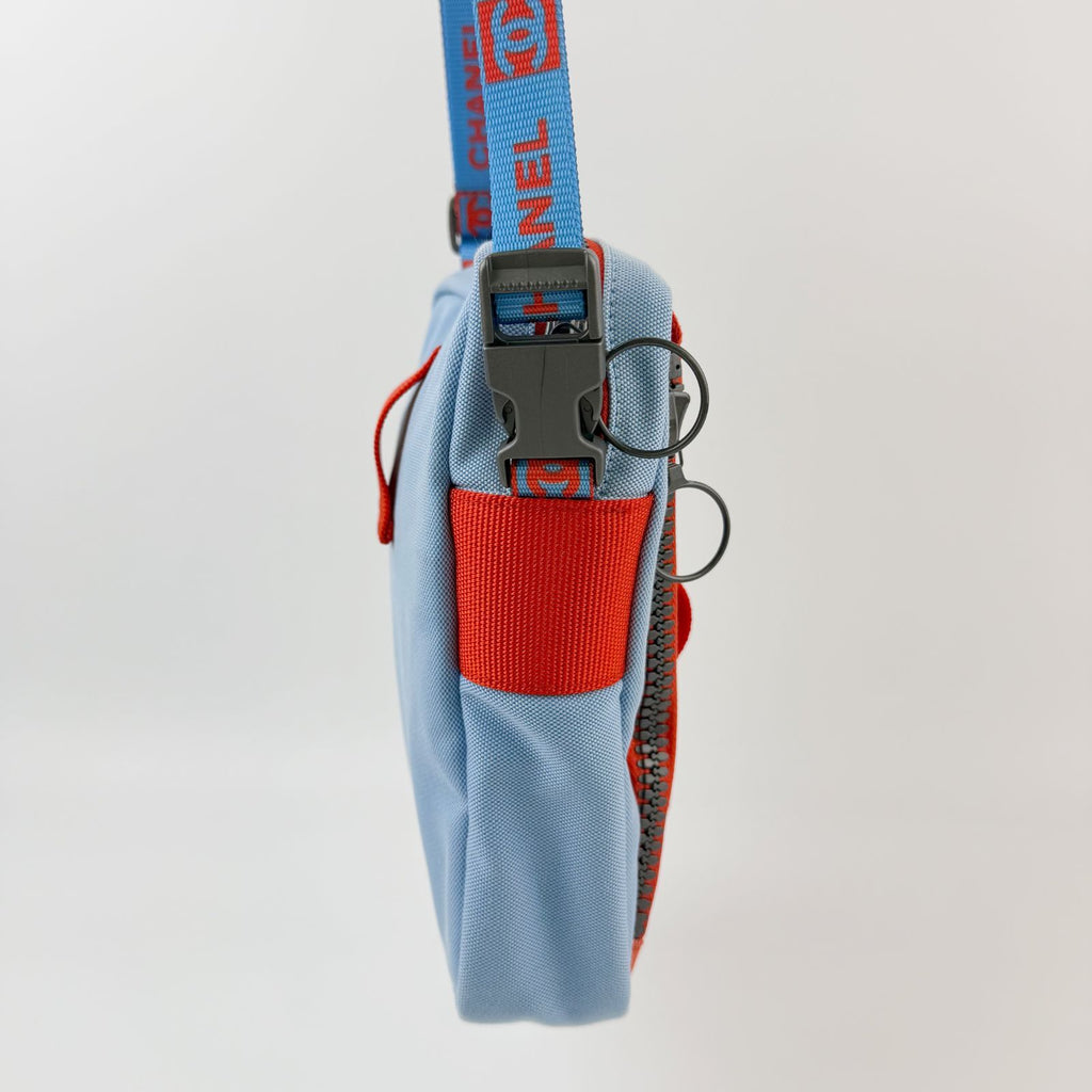 Chanel Sports Line Shoulder Bag Cross Nylon Canvas Light Blue Orange Red Seal — view 5