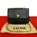Celine Vintage Triomphe Logo Leather Chain Mini Shoulder Bag Pochette Black