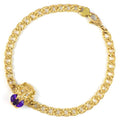 Gucci Bracelet Lion Head 1 Point Oval Amethyst 2 Diamond 18k Yellow Gold 16