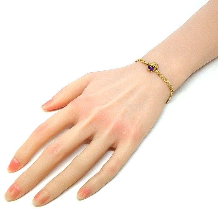 Gucci Bracelet Lion Head 1 Point Oval Amethyst 2 Diamond 18k Yellow Gold 16 — view 7
