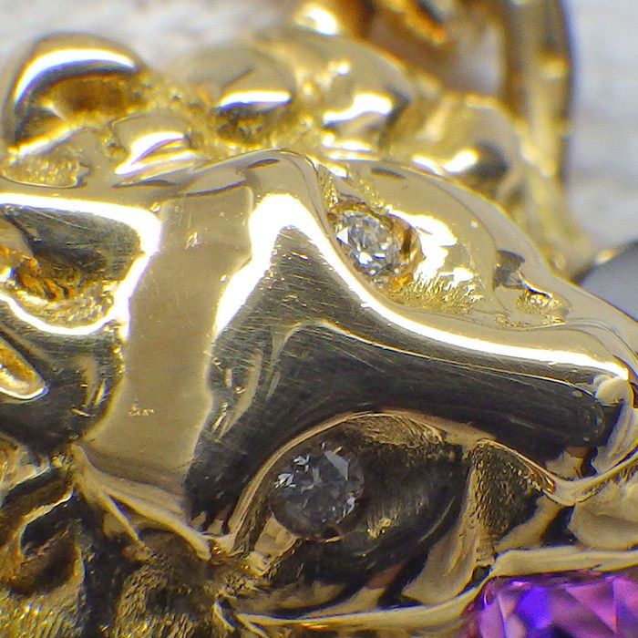Gucci Bracelet Lion Head 1 Point Oval Amethyst 2 Diamond 18k Yellow Gold 16 — view 6