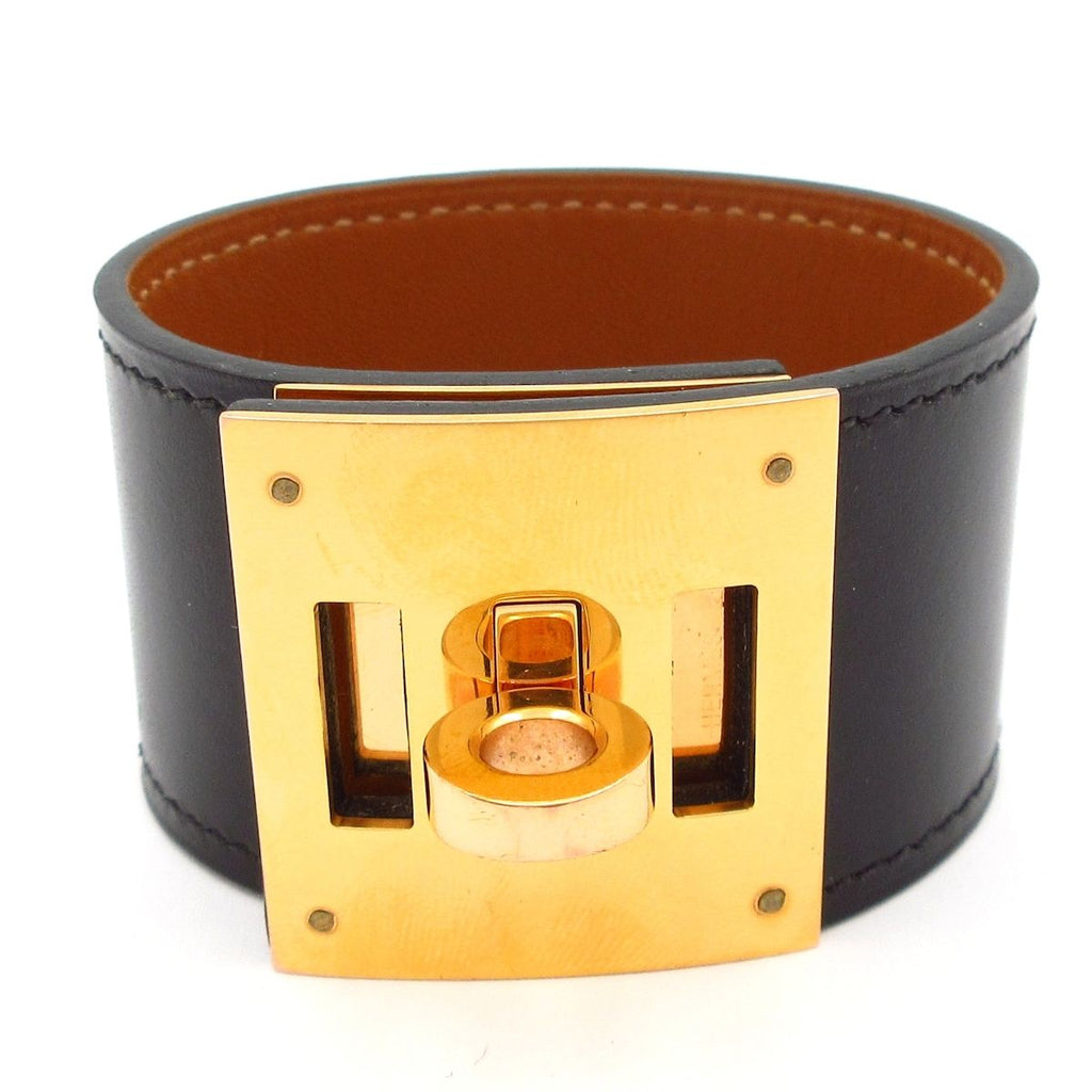 Hermes Bracelet Kelly Dog Leather Black Gold