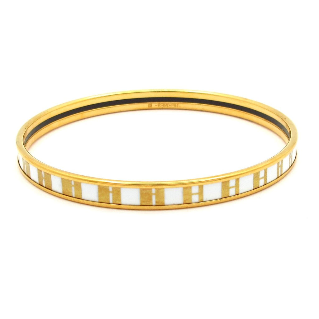 Hermes Bangle Enamel Gold White Op'h Bracelet — view 2