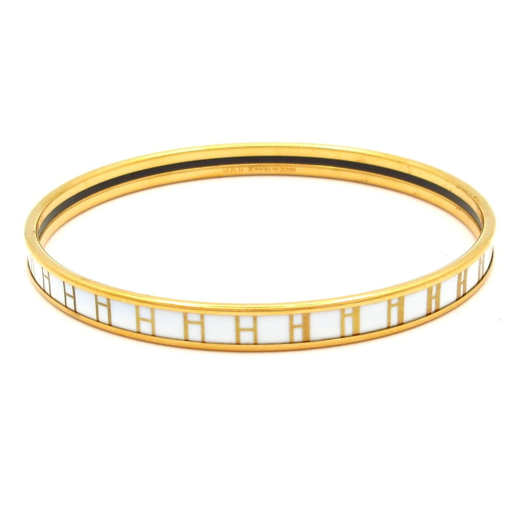 Hermes Bangle Enamel Gold White Op'h Bracelet