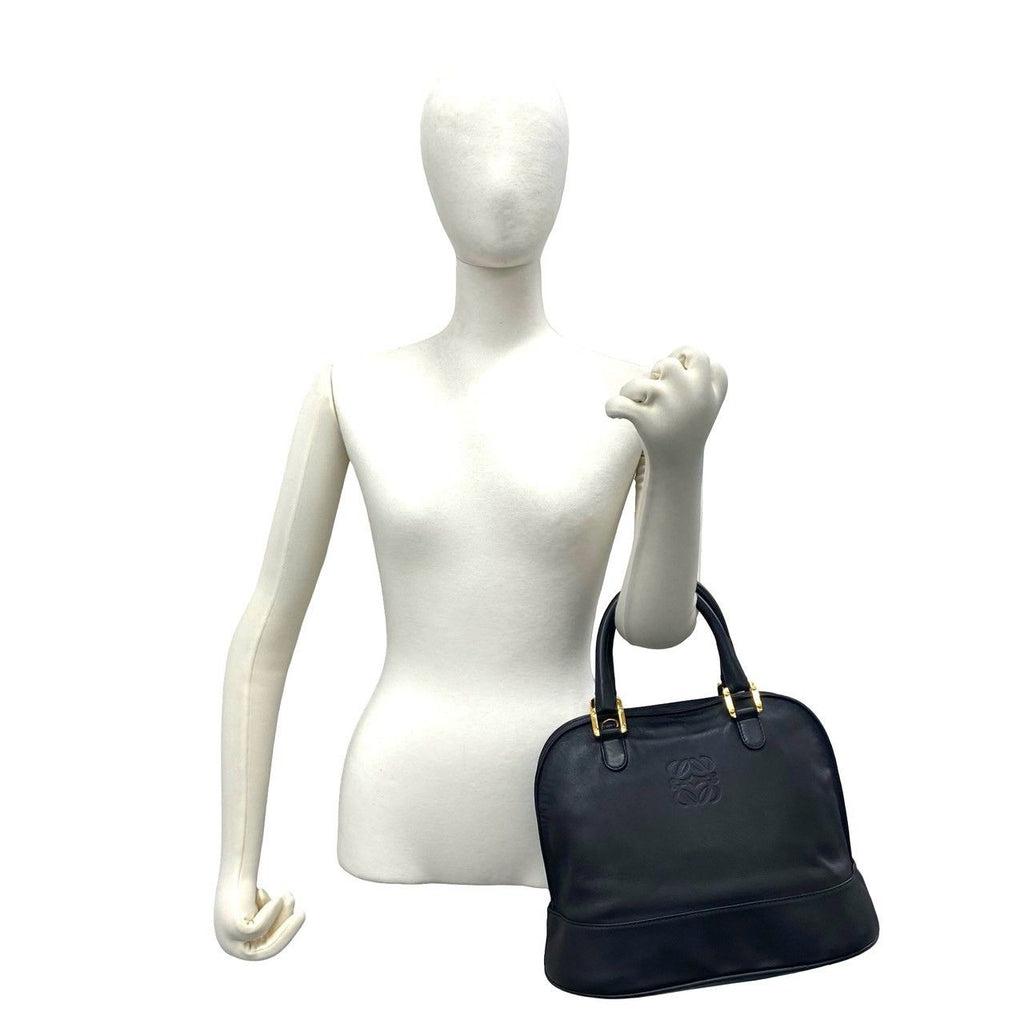 Loewe Vintage Anagram Logo Leather Round Zip Mini Boston Bag Black — view 2