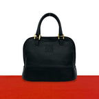 Loewe Vintage Anagram Logo Leather Round Zip Mini Boston Bag Black