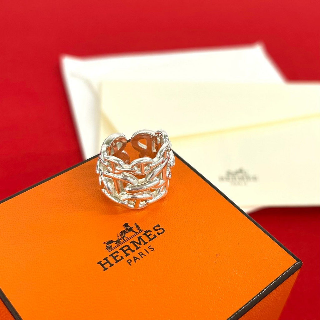 Hermes Chaine D'ancre Enchainee GM Ring 925 Sterling Silver
