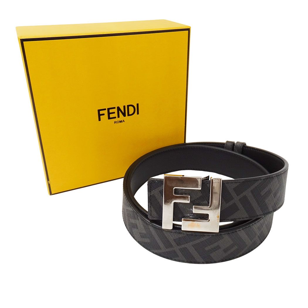 Fendi Belt Leather FF Square Black Reversible Logo — view 6