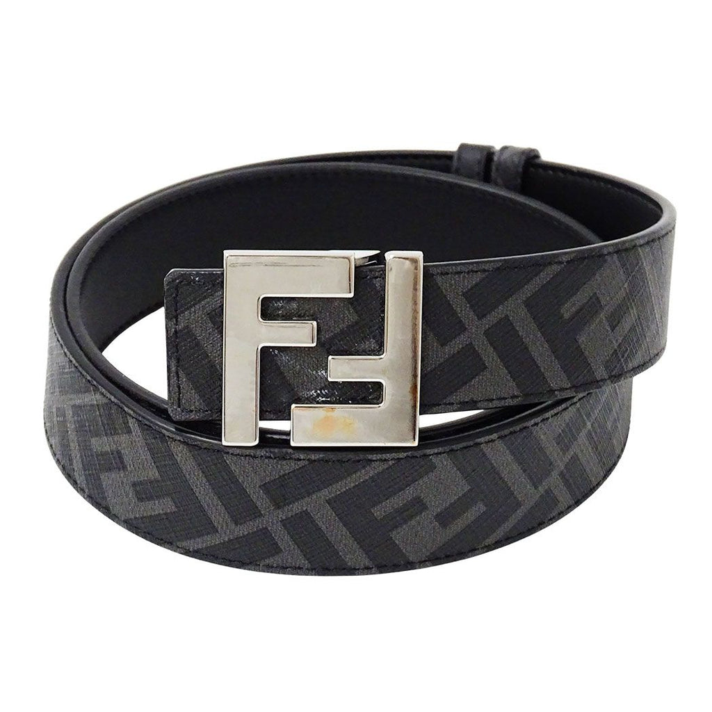 Fendi Belt Leather FF Square Black Reversible Logo