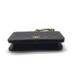 Chanel CC Logo Mini Quilted Chain Shoulder Bag Black Push Lock Lambskin — view 3