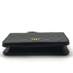 Chanel CC Logo Mini Quilted Chain Shoulder Bag Black Push Lock Lambskin — view 3