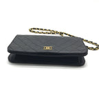 Chanel CC Logo Quilted Push Lock Lambskin Leather Chain Shoulder Bag Black — view 4