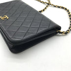Chanel CC Logo Quilted Push Lock Lambskin Leather Chain Shoulder Bag Black — view 6