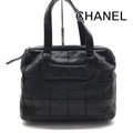 Chanel Choco Bar Leather Boston Hand Bag Shoulder Black Silver Bag