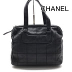 Chanel Choco Bar Leather Boston Hand Bag Shoulder Black Silver Bag