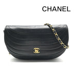 Chanel CC Logo Half Moon Turnlock Leather Chain Shoulder Bag Black