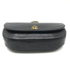 Chanel CC Logo Half Moon Turnlock Leather Chain Shoulder Bag Black — view 3