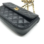 Chanel CC Logo Mini Quilted Turnlock Leather Chain Shoulder Bag Black — view 6