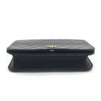 Chanel CC Logo Quilted Push Lock Leather Chain Shoulder Bag Black — view 4