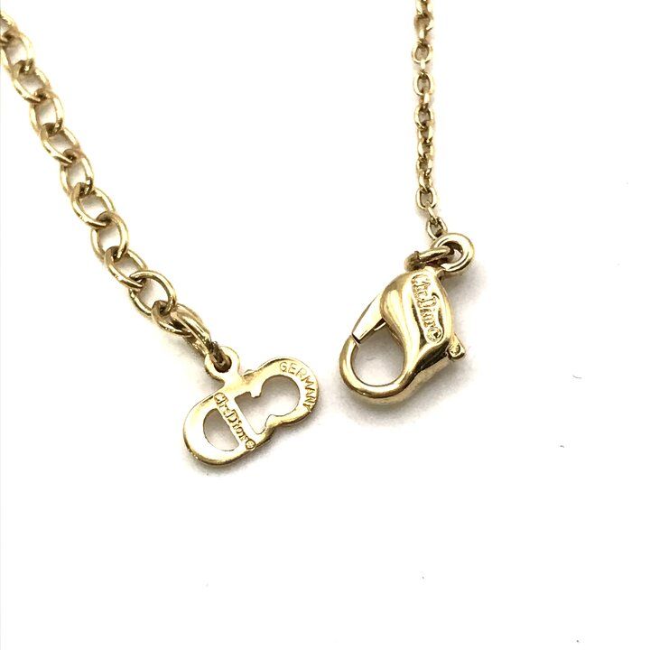Dior CD Heart Stone Crystal Chain Neck Gold Necklace — view 6