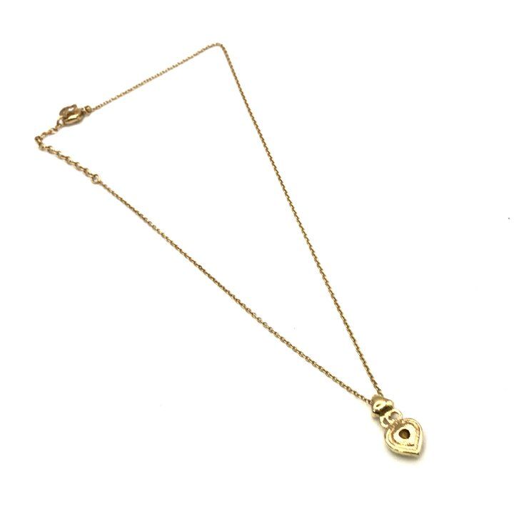 Dior CD Heart Stone Crystal Chain Neck Gold Necklace — view 4