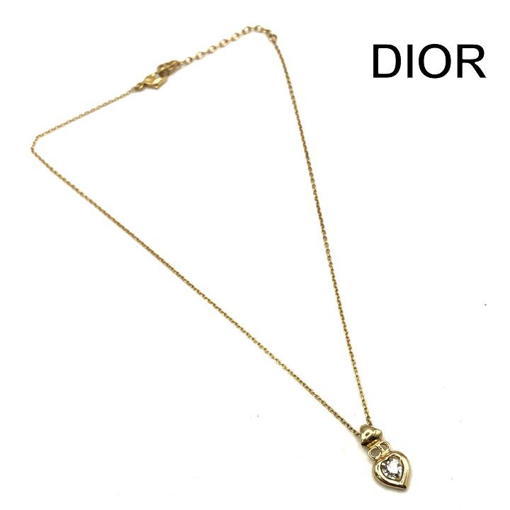 Dior CD Heart Stone Crystal Chain Neck Gold Necklace