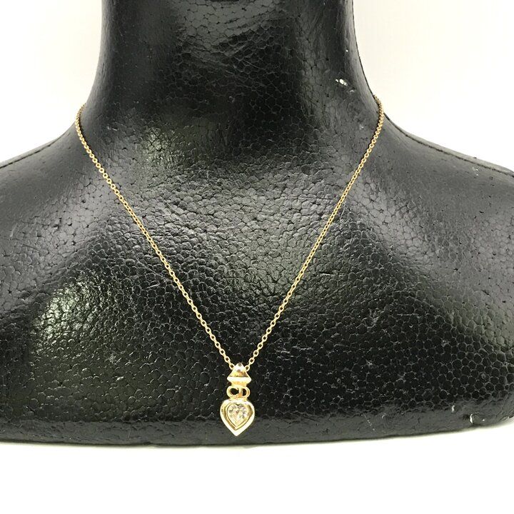 Dior CD Heart Stone Crystal Chain Neck Gold Necklace — view 7