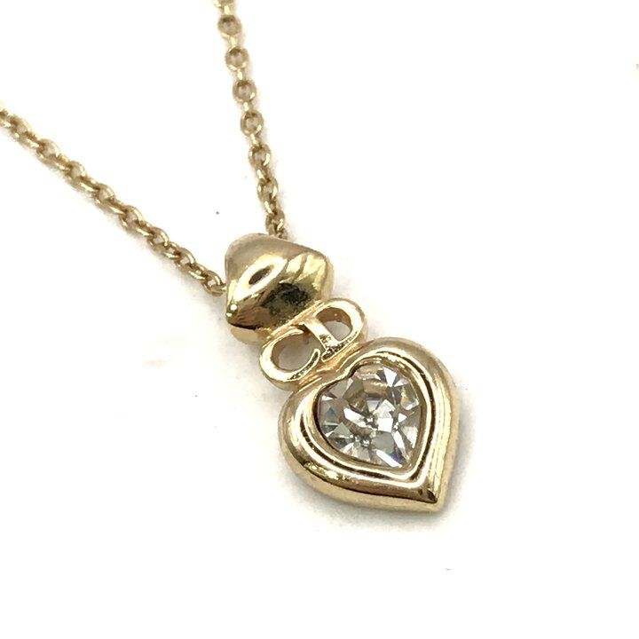 Dior CD Heart Stone Crystal Chain Neck Gold Necklace — view 2