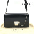 Gucci Shoulder Bag Crossbody Leather Black Metal Plate Simple