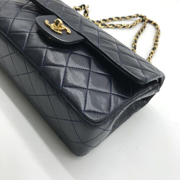 Chanel CC Logo Quilted 23 Double Flap Chain Shoulder Navy Bag — view 4