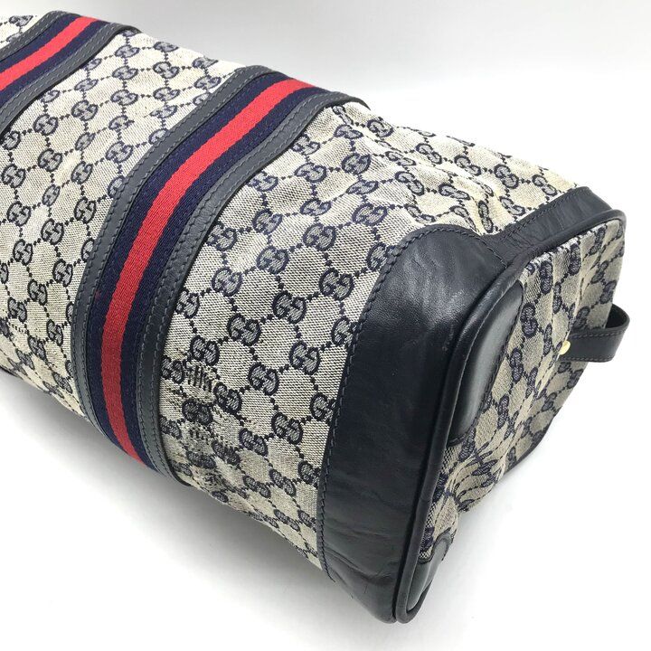 Gucci GG Canvas Leather Sherry Hand Boston Bag Navy — view 6
