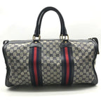 Gucci GG Canvas Leather Sherry Hand Boston Bag Navy — view 3