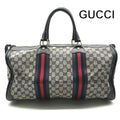 Gucci GG Canvas Leather Sherry Hand Boston Bag Navy