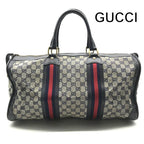 Gucci GG Canvas Leather Sherry Hand Boston Bag Navy