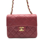 Chanel CC Logo Mini Quilted Chain Shoulder Bag Lambskin Red Turnlock — view 2