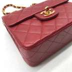 Chanel CC Logo Mini Quilted Chain Shoulder Bag Lambskin Red Turnlock — view 6