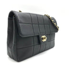 Chanel CC Logo Choco Bar Turnlock Leather Chain Shoulder Bag Black — view 2
