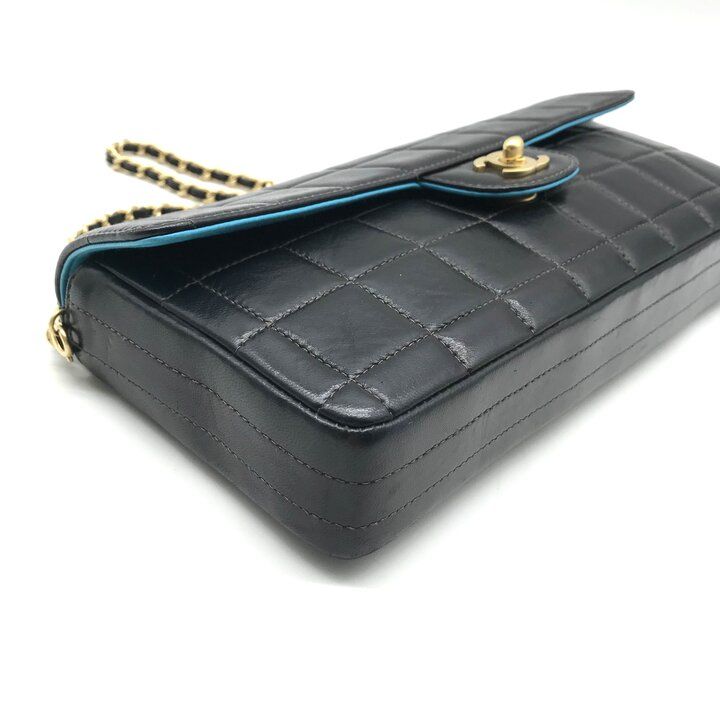 Chanel CC Logo Choco Bar Bicolor Turnlock Leather Chain Shoulder Bag Black — view 4