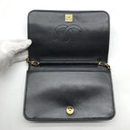 Chanel CC Logo Quilted Chain Shoulder Bag Push Lock Lambskin Black — view 7