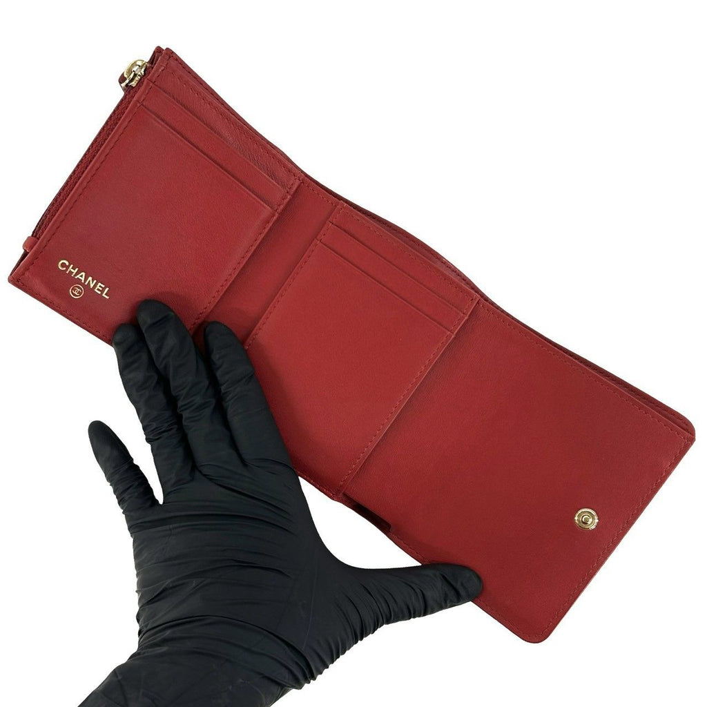 Chanel CC Logo Camellia Caviar Leather Trifold Wallet Mini Card Case — view 7