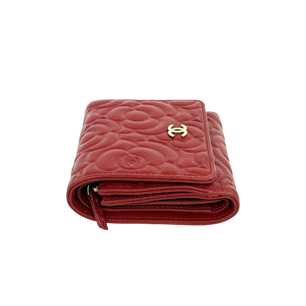 Chanel CC Logo Camellia Caviar Leather Trifold Wallet Mini Card Case — view 4