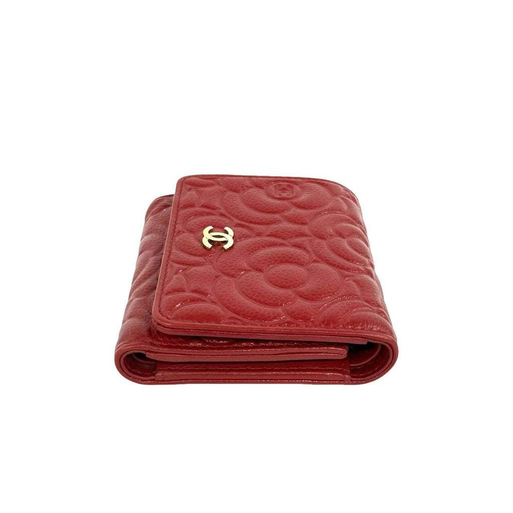 Chanel CC Logo Camellia Caviar Leather Trifold Wallet Mini Card Case — view 5