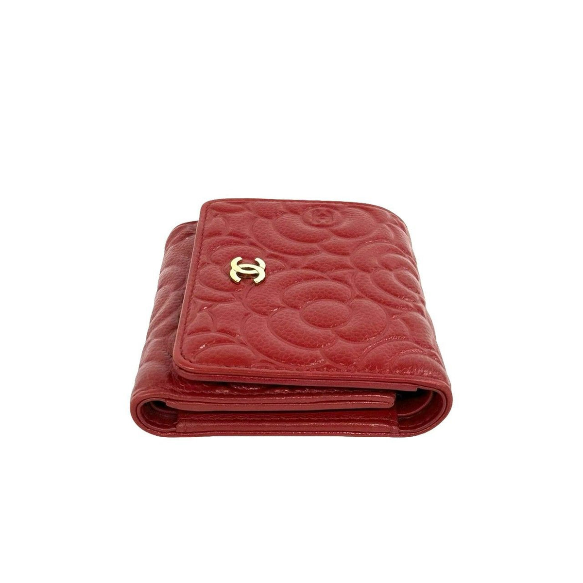 Chanel CC Logo Camellia Caviar Leather Trifold Wallet Mini Card Case — view 5