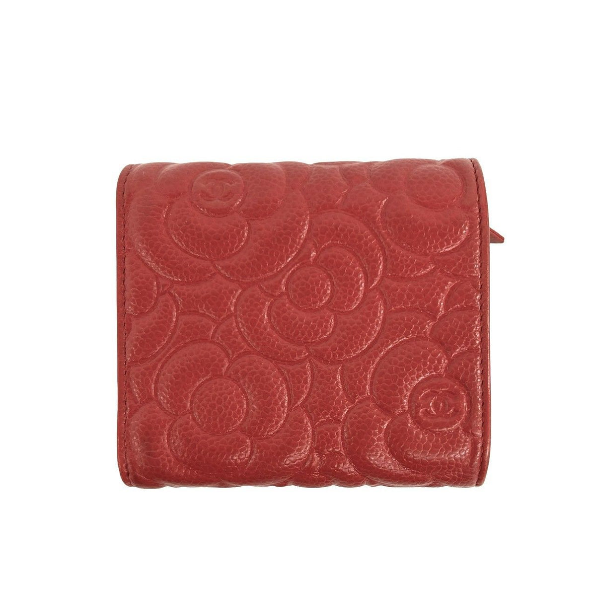 Chanel CC Logo Camellia Caviar Leather Trifold Wallet Mini Card Case — view 2
