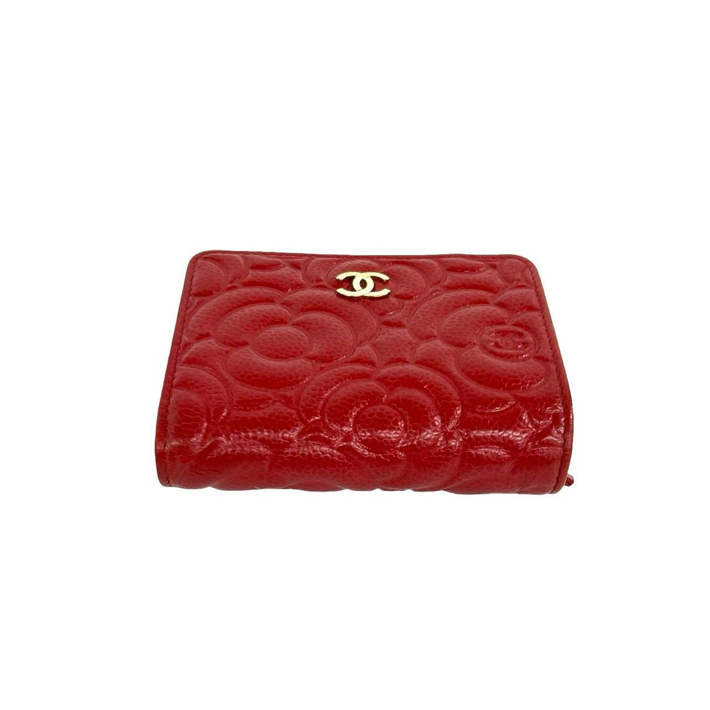 Chanel CC Logo Camellia Caviar Leather Trifold Wallet Mini Card Case — view 3