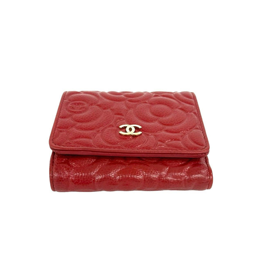 Chanel CC Logo Camellia Caviar Leather Trifold Wallet Mini Card Case — view 6