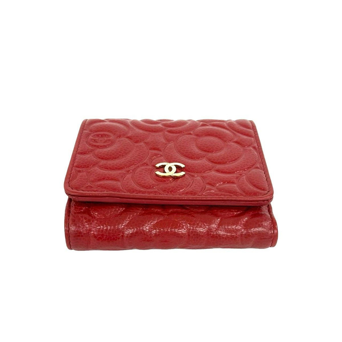 Chanel CC Logo Camellia Caviar Leather Trifold Wallet Mini Card Case — view 6