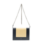 Celine Frame Evening Chain Clutch Navy Beige Calfskin Leather