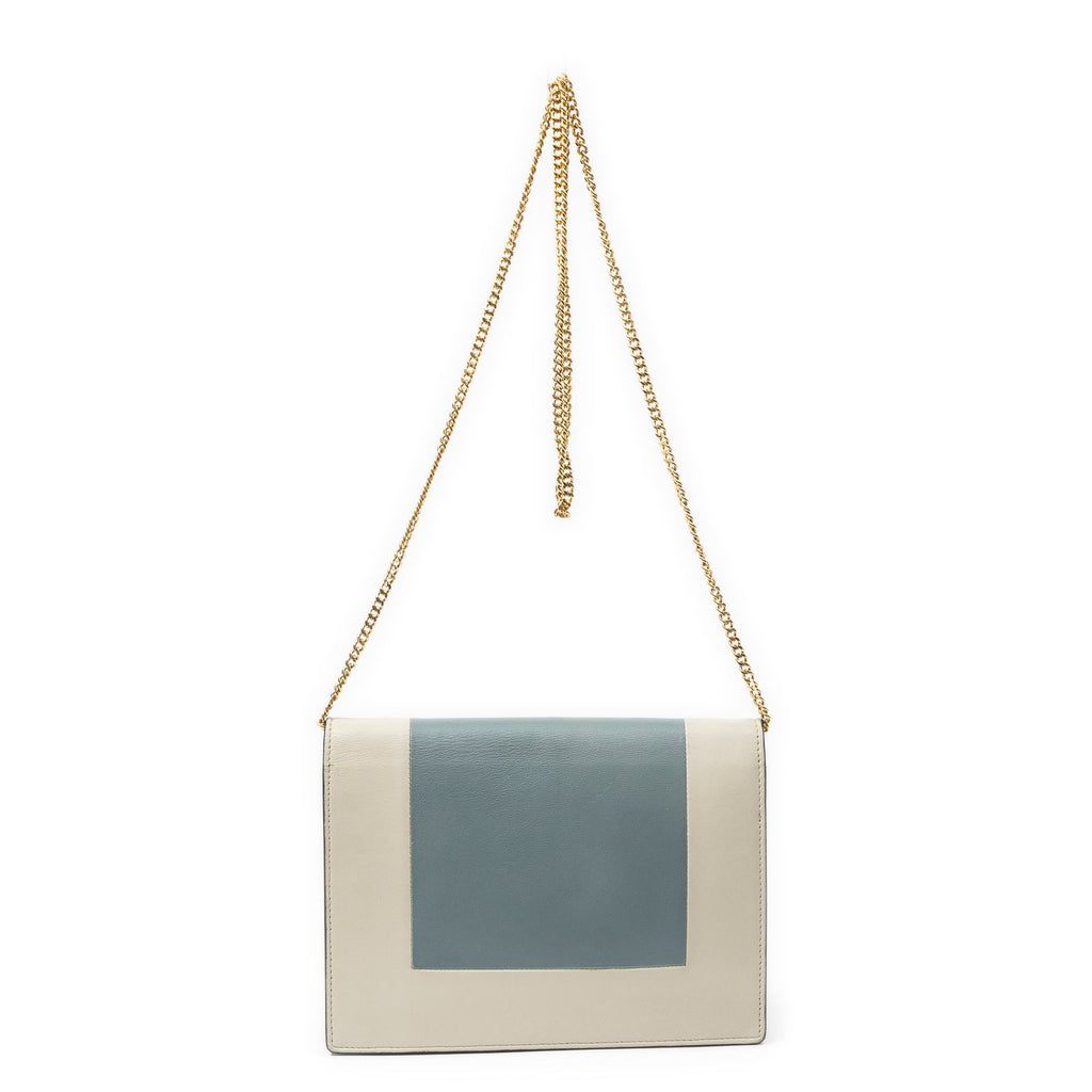 Celine Frame Evening Chain Clutch Beige Gray Calfskin Leather — view 5
